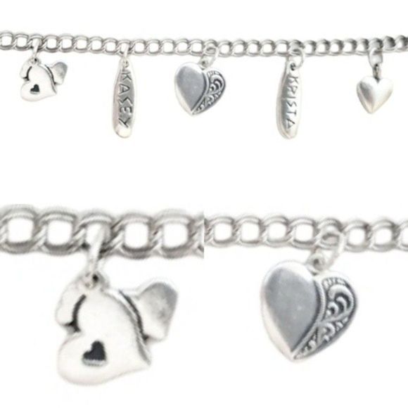 Double Link Charm Bracelet Heart Charms 925 Sterling Silver 7" - Picture 5 of 13